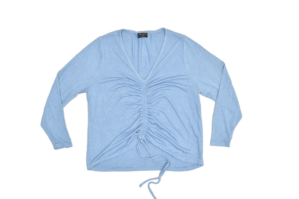 NEW Lane Bryant Women's Plus Size 18/20 Blue Ruched V-Neck Long Sleeve Top